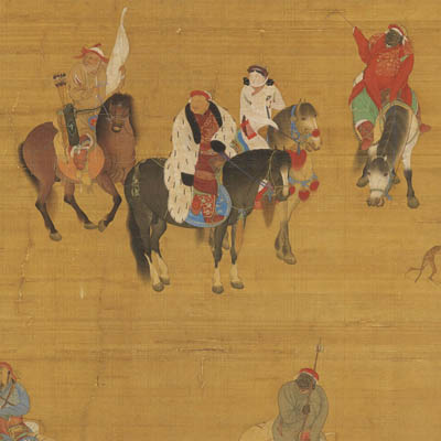Хубилай на охоте. Рисунок цветной тушью на шёлке, эпоха династии Юань
